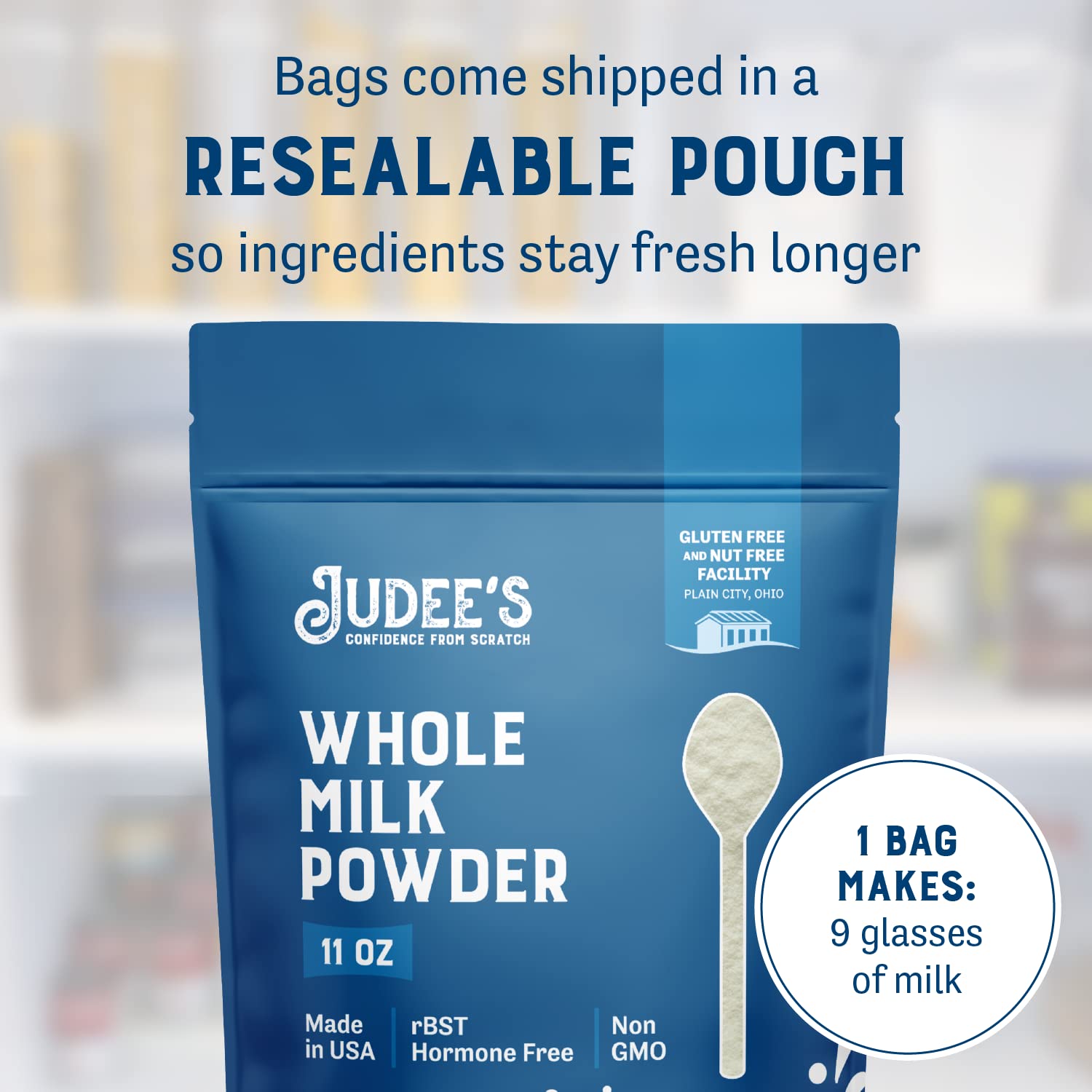 Judee's Pure Whole Milk Powder - 100% Non-GMO, rBST Hormone-Free, Gluten-Free and Nut-Free - Pantry Staple, Baking Ready, Great for Travel, Easy to Store and Shelf Stable - Made in USA - 2.5 lb (40oz) - Image 2